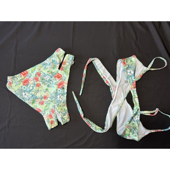 Victoria Secret Floral Butterfly - Wrap Longline Bikini Top (S) & Bottoms (M) - Picture 5 of 7